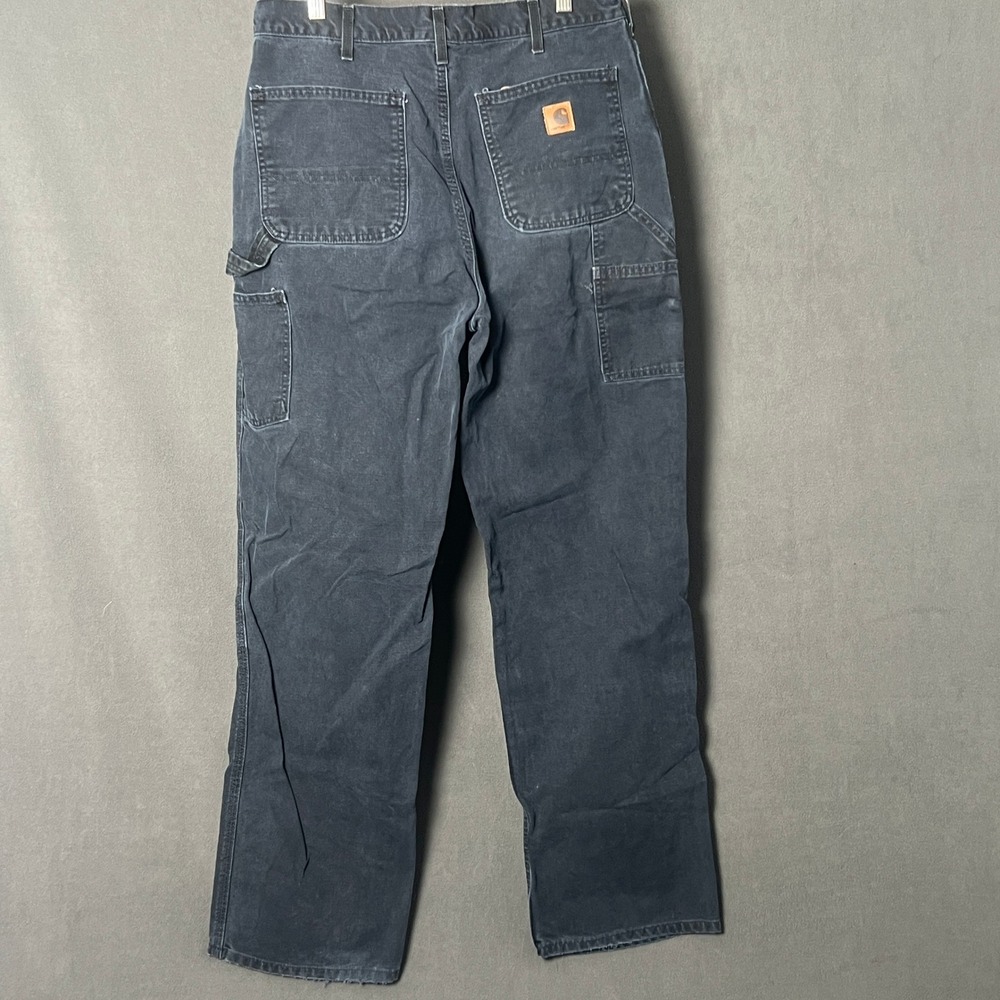 Vtg Y2K Carhartt B01 BLK Double Knee Black Canvas Carpenter Pants Mens 34x34 - Picture 2 of 6